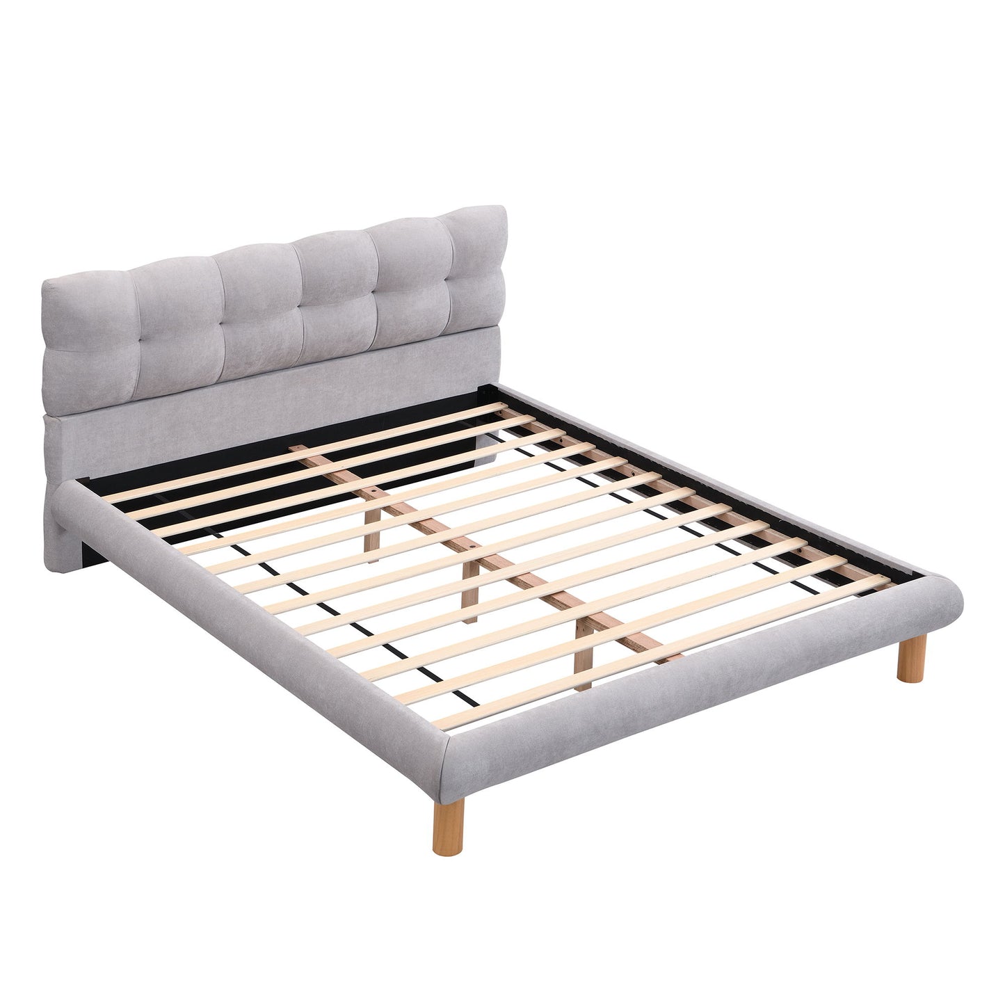 Upholstered Platform Bed Frame With Cookie Shaped Headboard