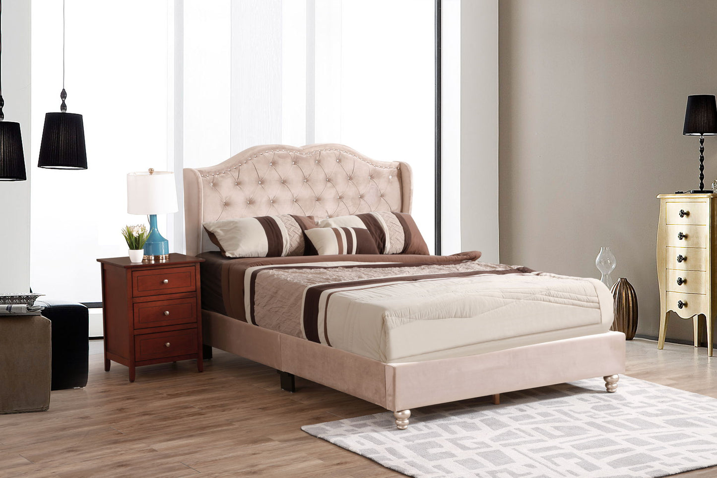 Upholstered Velvet Bed Transitional - The Sleep Loft - Online Mattress Showroom NYC
