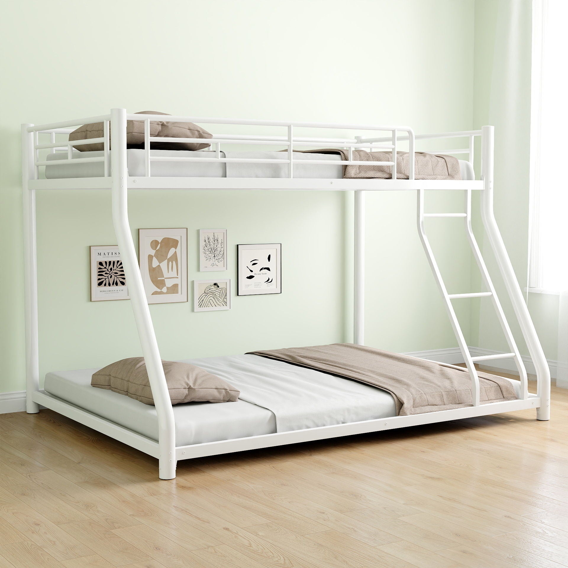 Bunk Bed Frame With Ladder And Guardrail, Heavy Duty Noise Free Design Metal Construction - The Sleep Loft - Online Mattress Showroom NYC