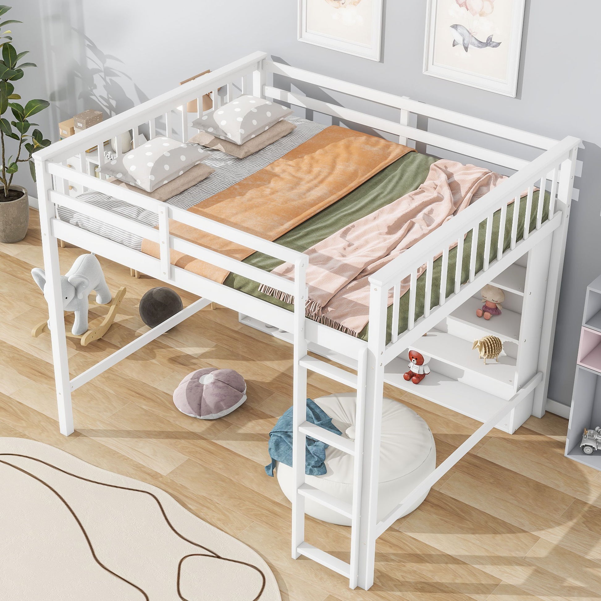 Loft Bed With 8 Open Storage Shelves And Built In Ladder - The Sleep Loft - Online Mattress Showroom NYC