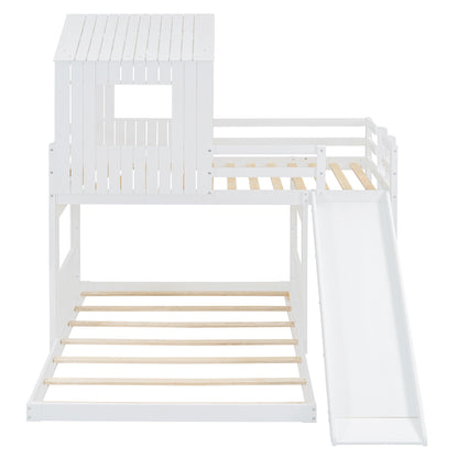 Loft Bunk Bed With Playhouse, Farmhouse, Ladder, Slide And Guardrails - The Sleep Loft - Online Mattress Showroom NYC