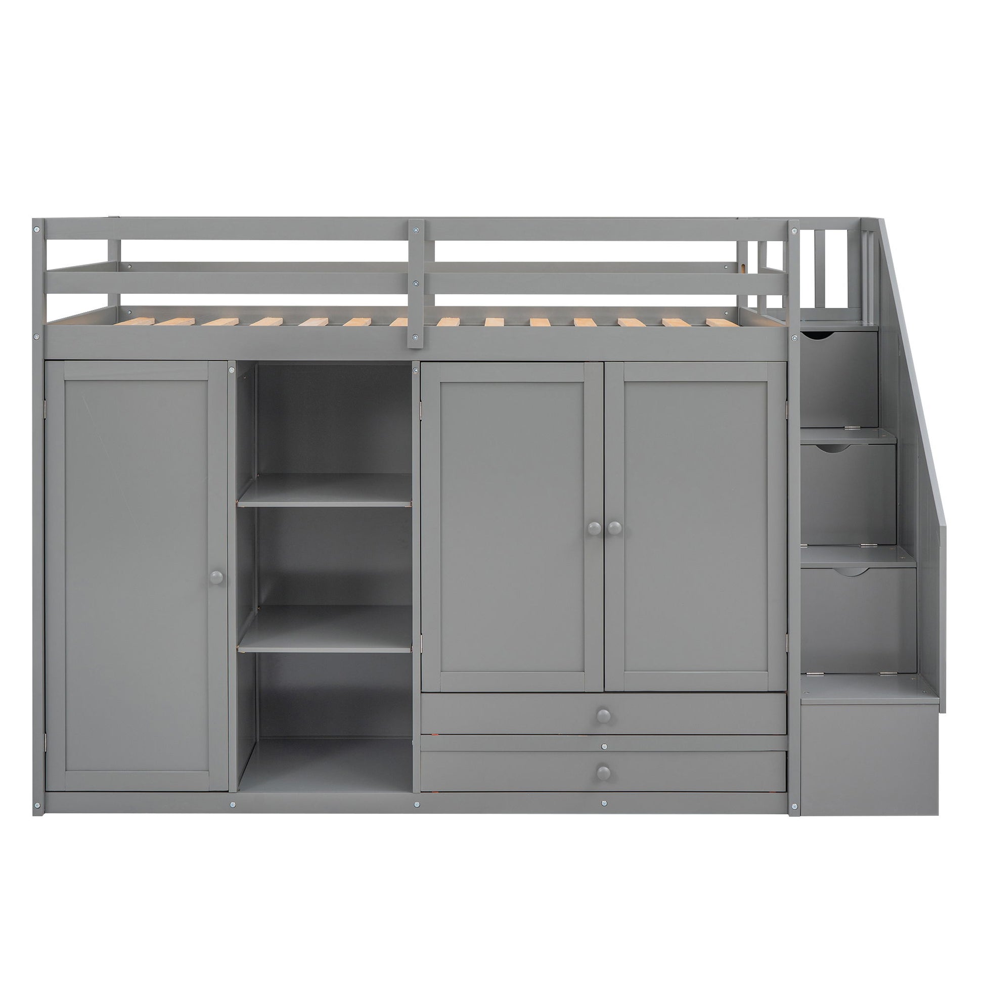 Loft Bed With 3 Shelves, 2 Wardrobes, 2 Drawers, Ladder Storage - The Sleep Loft - Online Mattress Showroom NYC