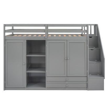 Loft Bed With 3 Shelves, 2 Wardrobes, 2 Drawers, Ladder Storage - The Sleep Loft - Online Mattress Showroom NYC