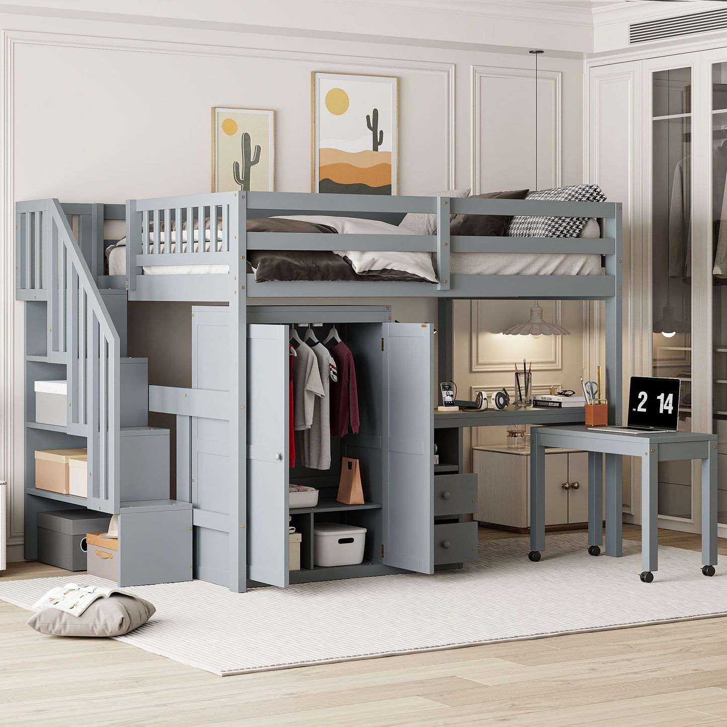 Loft Bed With Stairs, Bookshelf, Drawers, Desk & Wardrobe, Space Saving Multifunctional Furniture - The Sleep Loft - Online Mattress Showroom NYC