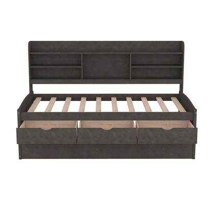 Captain Bed With Built In Bookshelves, 3 Storage Drawers, And Trundle - The Sleep Loft - Online Mattress Showroom NYC