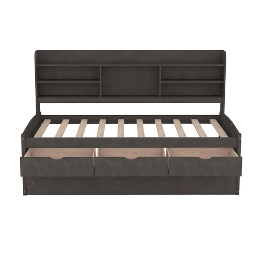 Captain Bed With Built In Bookshelves, 3 Storage Drawers, And Trundle - The Sleep Loft - Online Mattress Showroom NYC