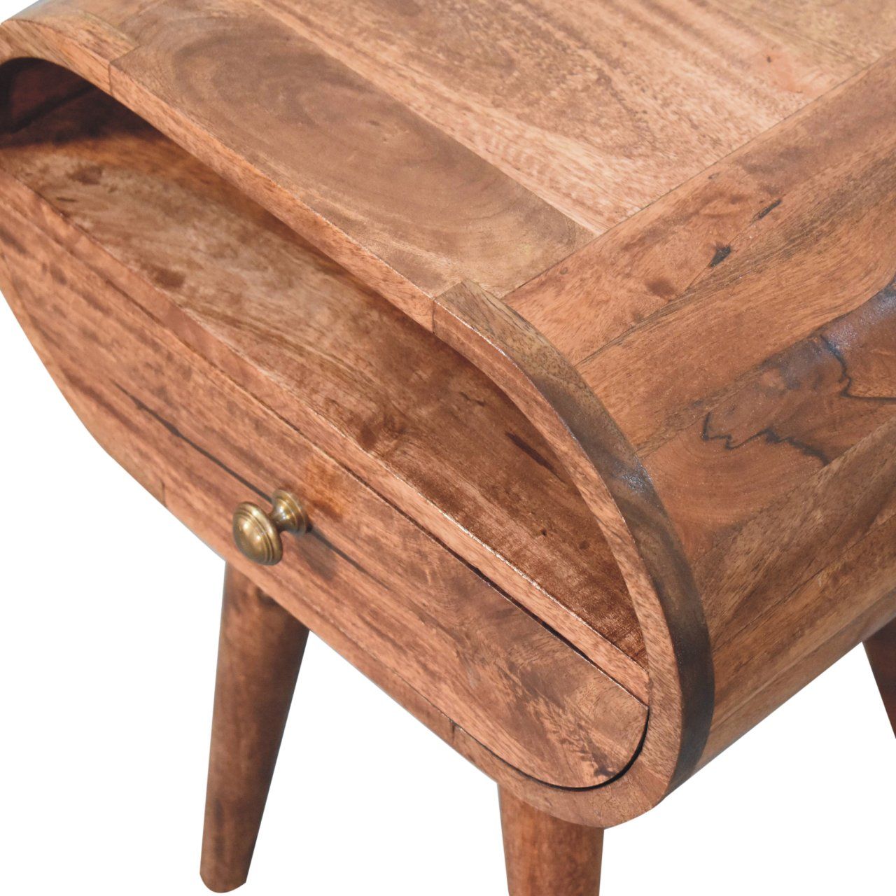 Circular Bedside Table With Open Slot - Caramel - The Sleep Loft - Online Mattress Showroom NYC