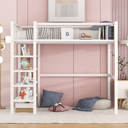 Loft Bed With 4 Tier Shelves And Storage - The Sleep Loft - Online Mattress Showroom NYC