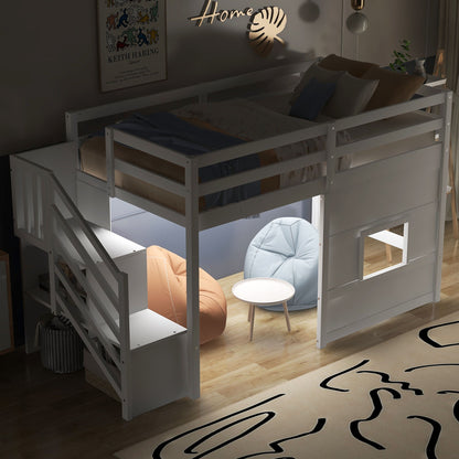 Loft Bed With Storage Staircase, Window & LED Light - The Sleep Loft - Online Mattress Showroom NYC