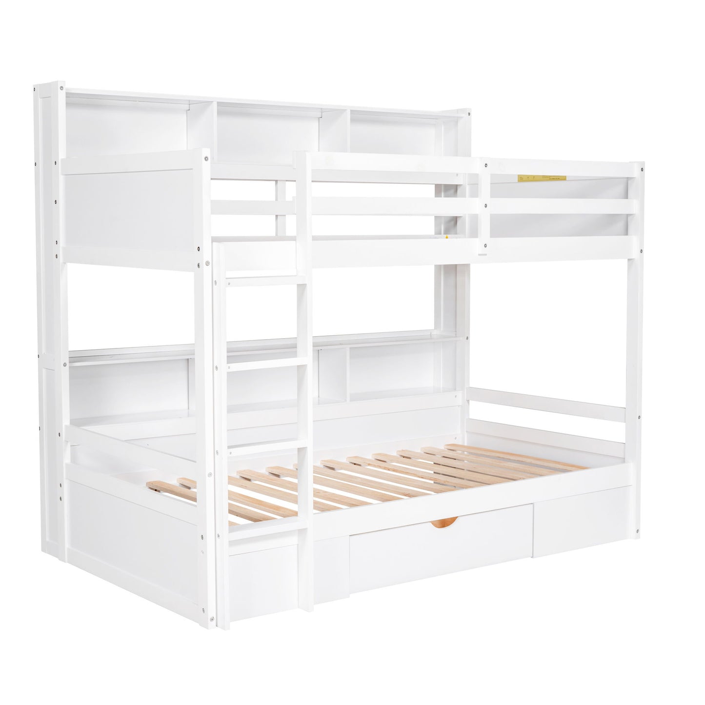 Twin Size Bunk Bed With Built-In Shelves Beside Both Upper And Down Bed And Storage Drawer - The Sleep Loft - Online Mattress Showroom NYC