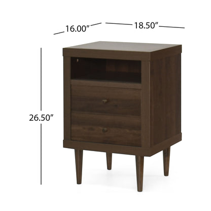 Nystrom - Mid Century Modern 2 Drawer Nightstand - The Sleep Loft - Online Mattress Showroom NYC