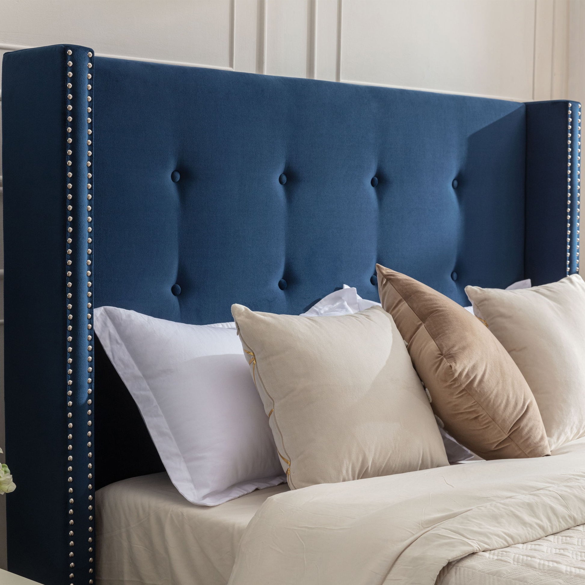 Peyton - Upholstered Bed With 54" High Headboard, Traditional Hand Buttoned Tufting - The Sleep Loft - Online Mattress Showroom NYC