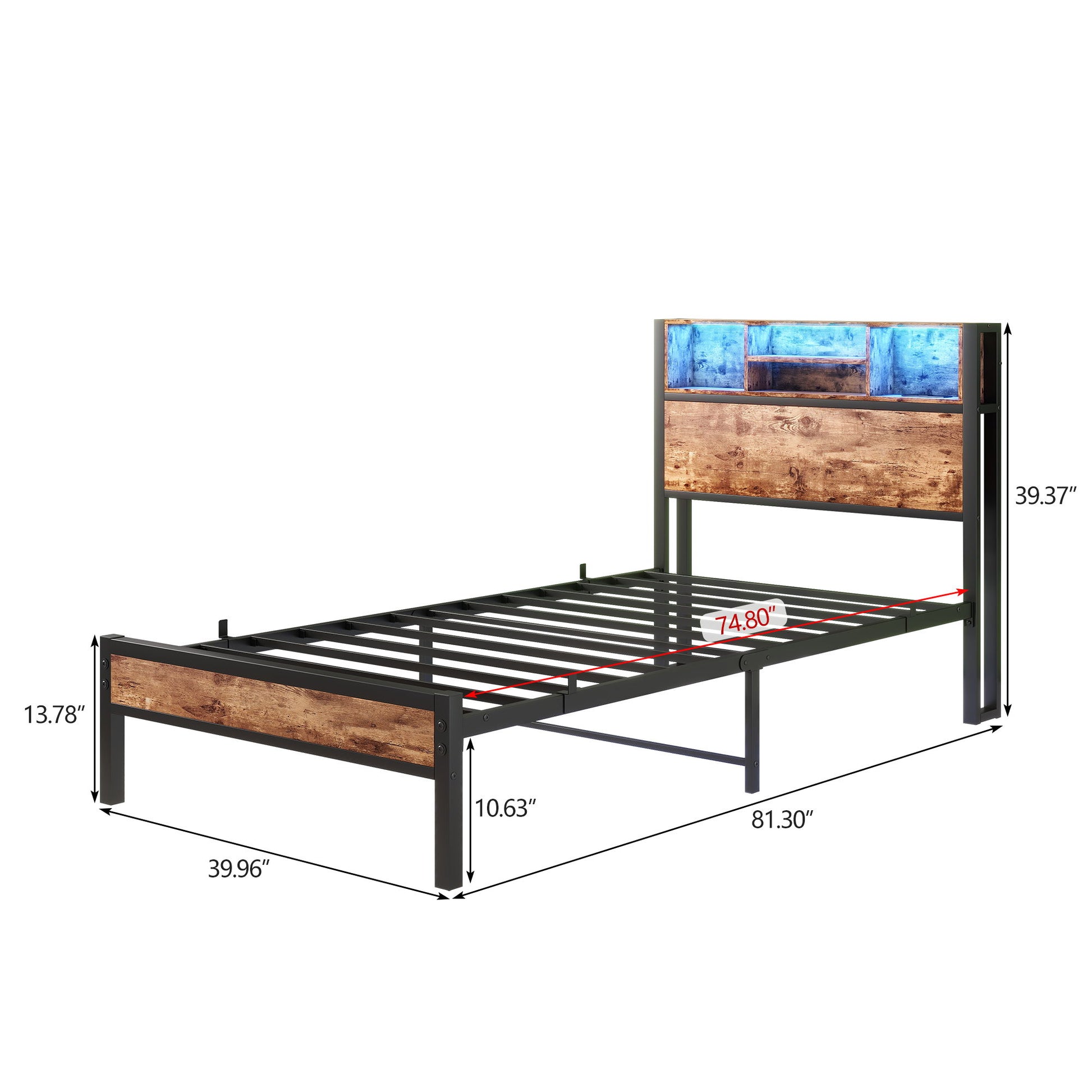 Modern Twin Size Metal Platform Bed Frame With Storage Headboard And Charging Station - Brown - The Sleep Loft - Online Mattress Showroom NYC