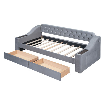 Upholstered Daybed With Storage Armrests And USB Port - The Sleep Loft - Online Mattress Showroom NYC