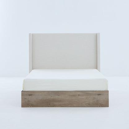 Shelton - Queen Upholstered Wingback Bed With 54" High Headboard - Ivory / Light Gray / Camel Oak - The Sleep Loft - Online Mattress Showroom NYC