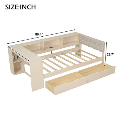 Upholstered Headboard Platform Bed With Storage Shelves, Drawers, Charging Station - The Sleep Loft - Online Mattress Showroom NYC