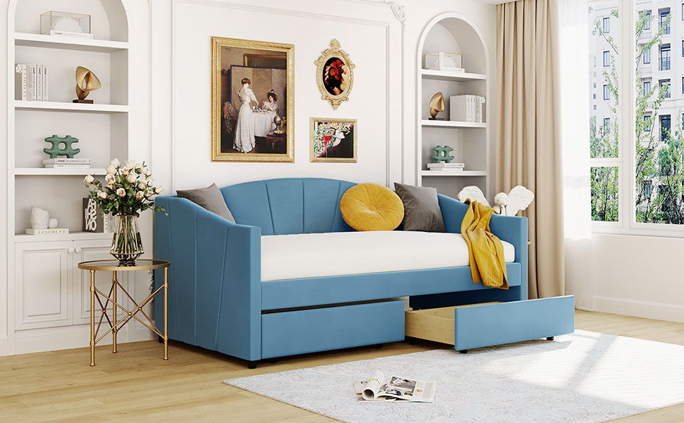 Upholstered Daybed With Two Drawers And Wood Slat - The Sleep Loft - Online Mattress Showroom NYC