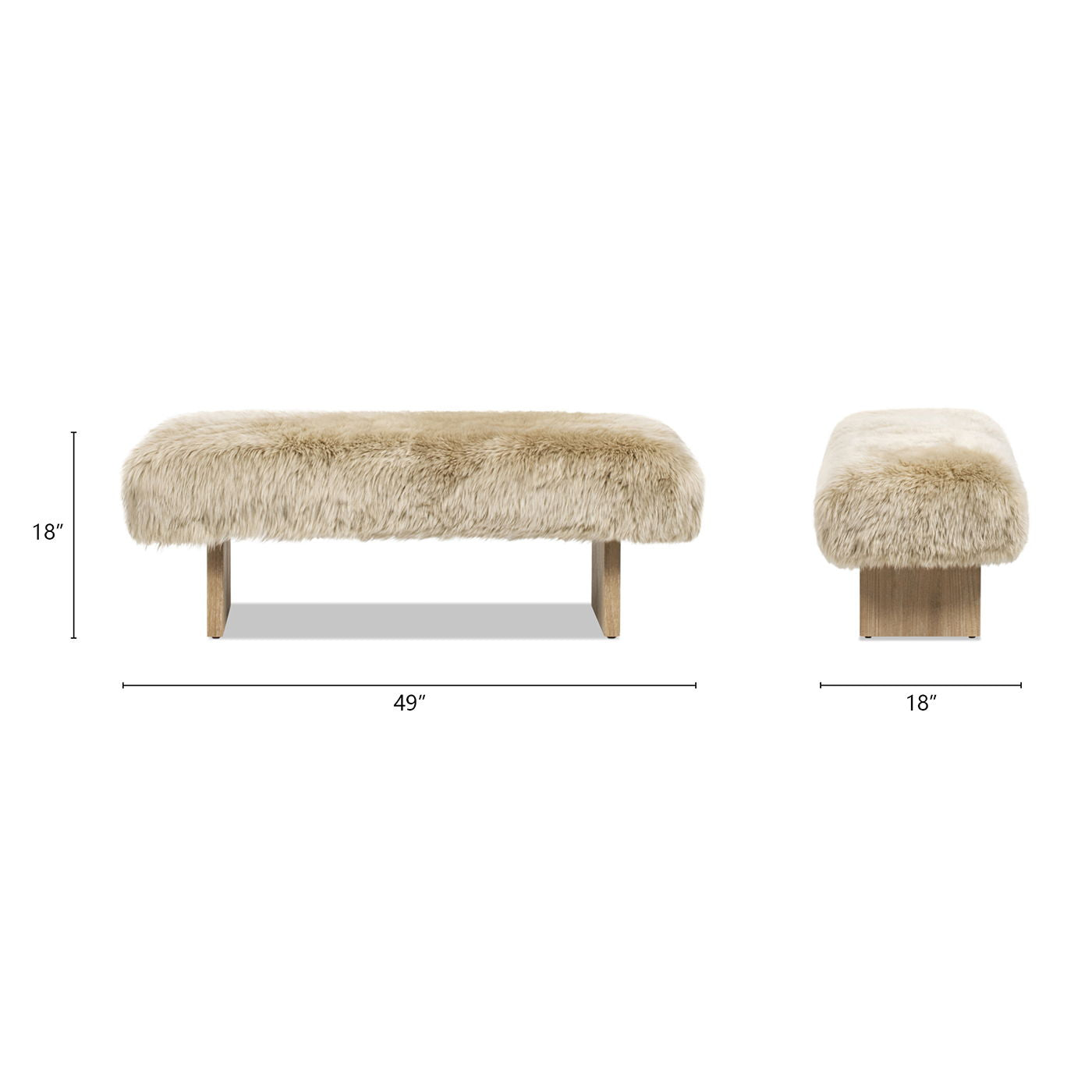 Leda - Sheepskin Fur Rectangular Accent Bench - Natural Blonde - The Sleep Loft - Online Mattress Showroom NYC