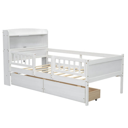 Platform Bed With LED Light, Multi Functional Headboard, Guardrail And 2 Drawers - The Sleep Loft - Online Mattress Showroom NYC