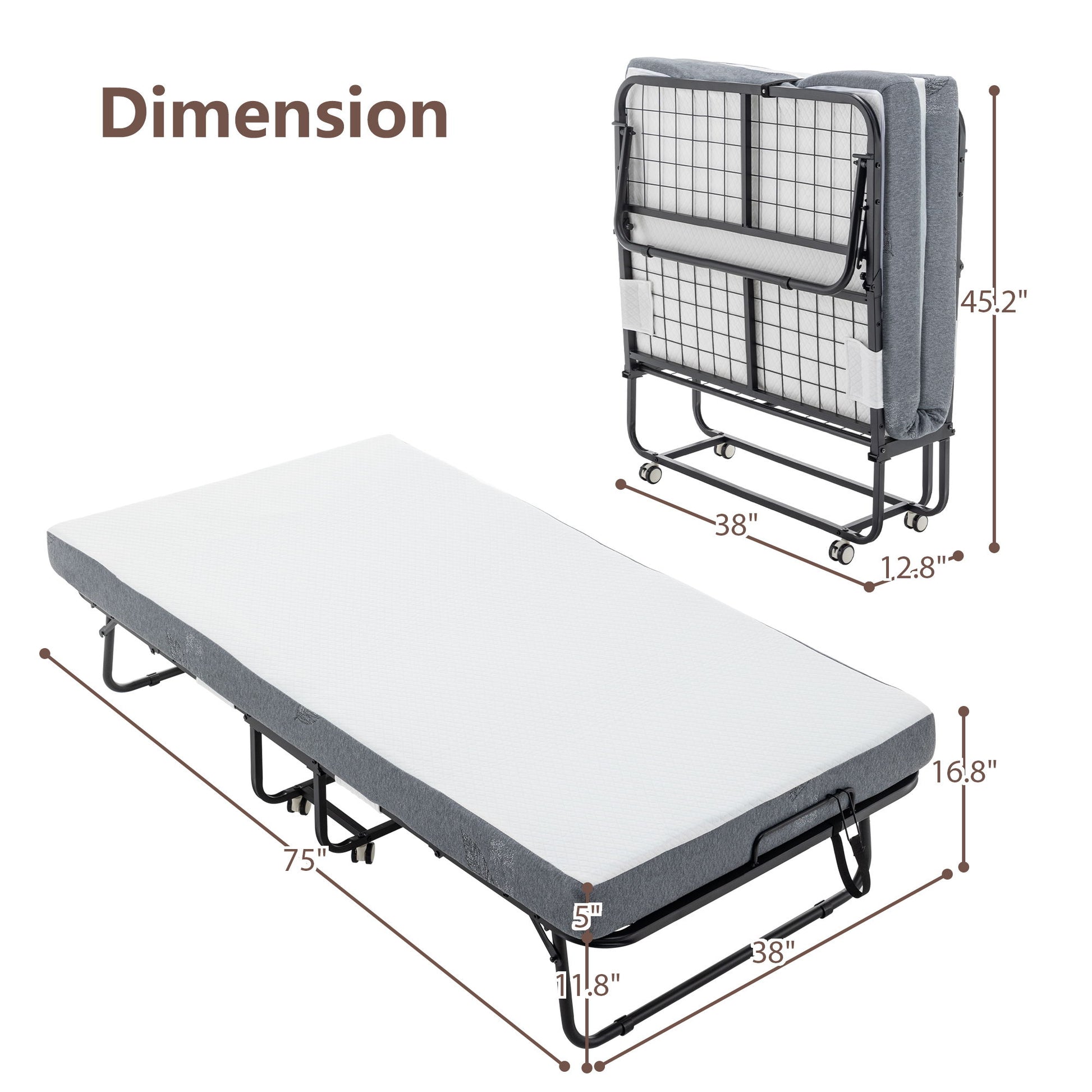 Foldable Metal Frame Bed For Guest With Memory Foam Mattress On Wheels, Saving Space Rollaway Bed - The Sleep Loft - Online Mattress Showroom NYC