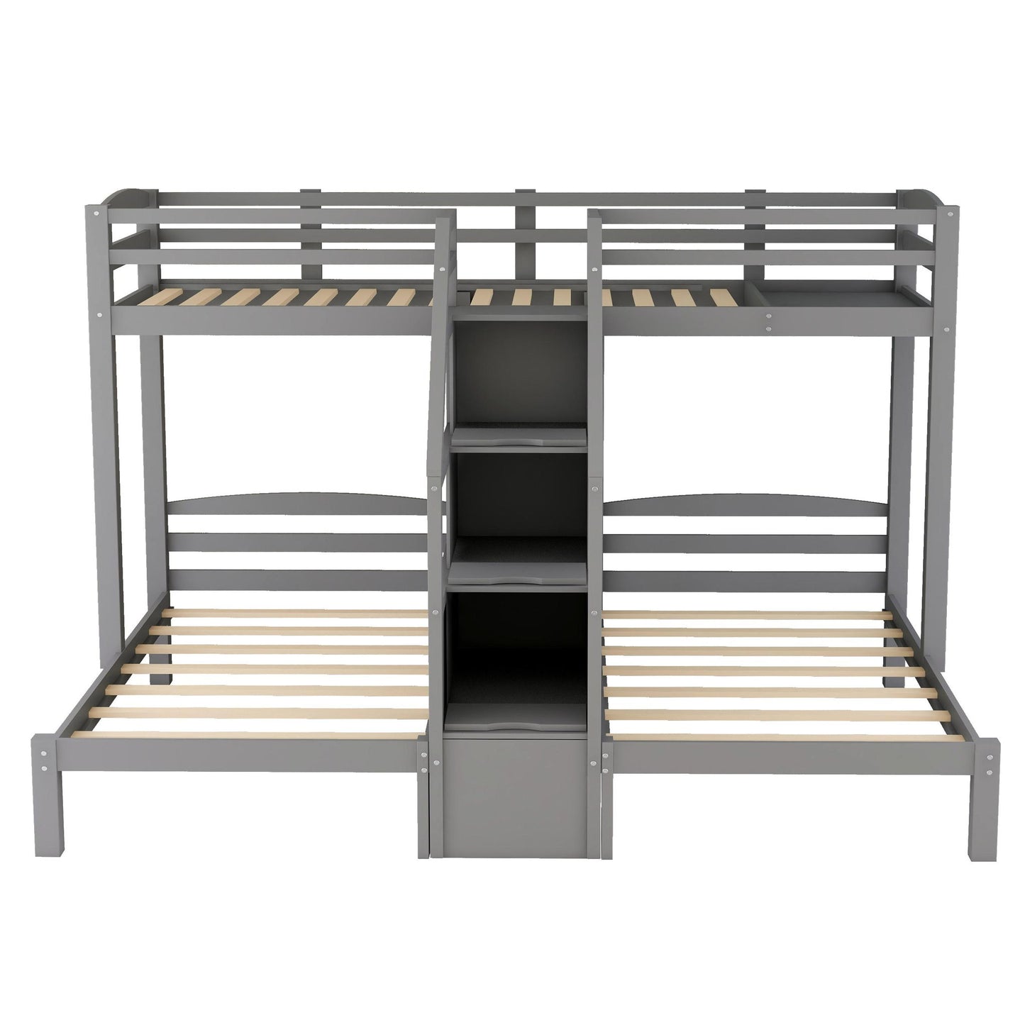 Twin Over Twin & Twin Bunk Bed With Built In Staircase And Storage Drawer - Gray - The Sleep Loft - Online Mattress Showroom NYC