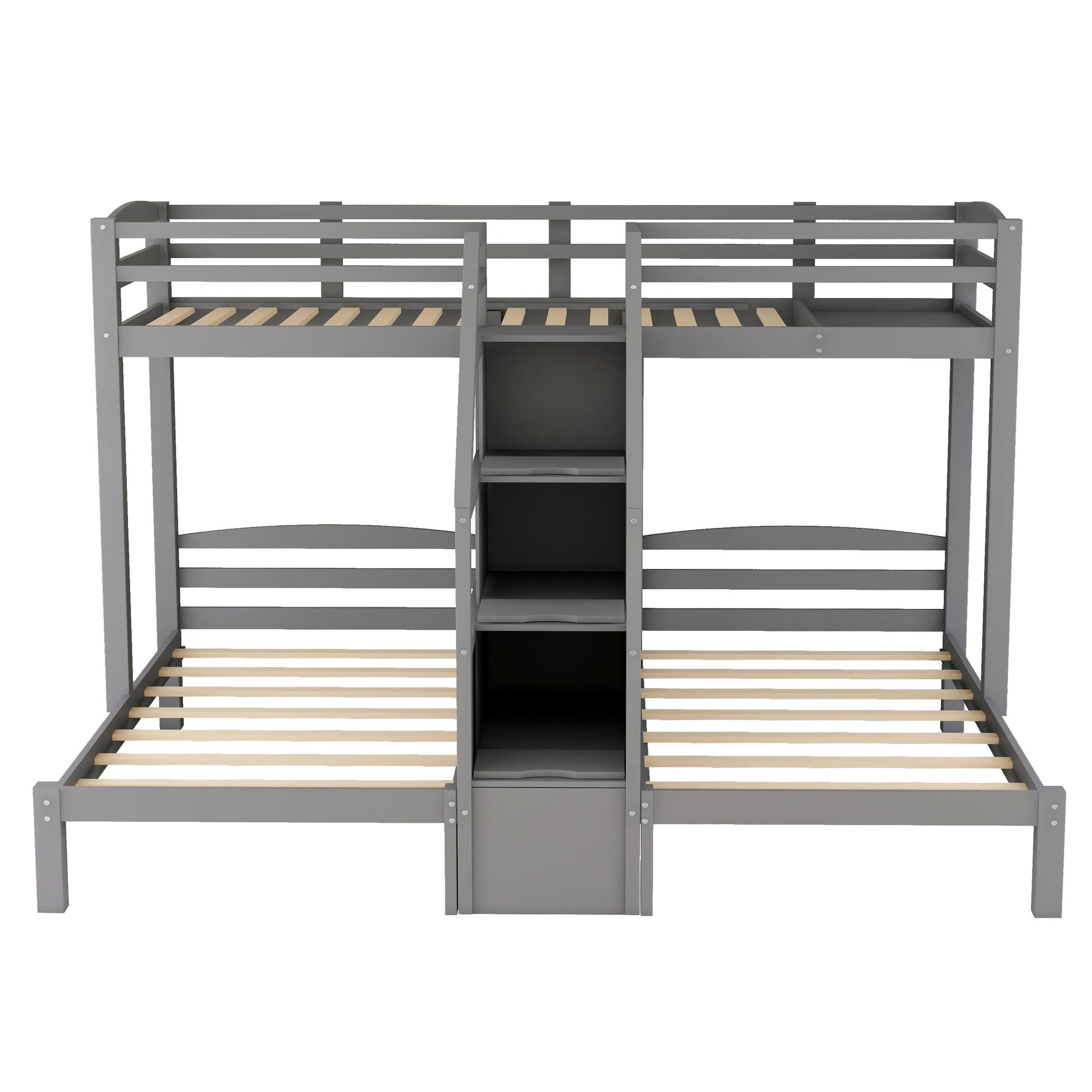 Twin Over Twin & Twin Bunk Bed With Built In Staircase And Storage Drawer - Gray - The Sleep Loft - Online Mattress Showroom NYC
