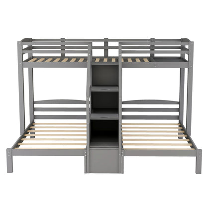Twin Over Twin & Twin Bunk Bed With Built In Staircase And Storage Drawer - Gray - The Sleep Loft - Online Mattress Showroom NYC