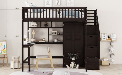 Loft Bed With Bookshelf, Drawers, Desk, And Wardrobe - The Sleep Loft - Online Mattress Showroom NYC