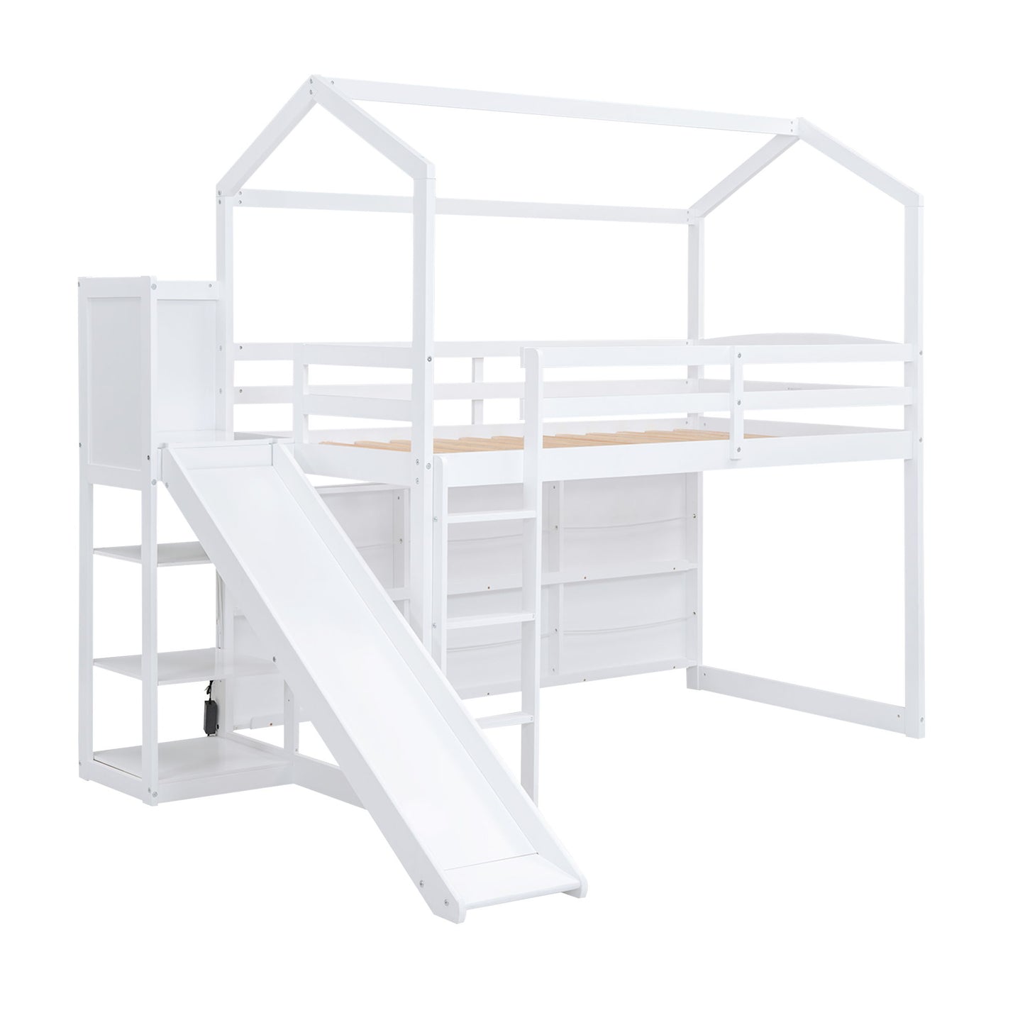 House Loft Bed With Slide, Storage Shelves And Light, Climbing Ramp - The Sleep Loft - Online Mattress Showroom NYC