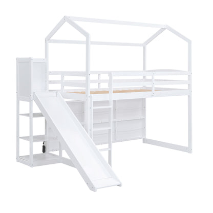 House Loft Bed With Slide, Storage Shelves And Light, Climbing Ramp - The Sleep Loft - Online Mattress Showroom NYC
