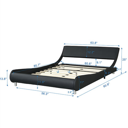 Queen Size Upholstered Platform Bed Frame With LED Lighting, Curve Design, Slat Support, No Box Spring Needed - Black - The Sleep Loft - Online Mattress Showroom NYC