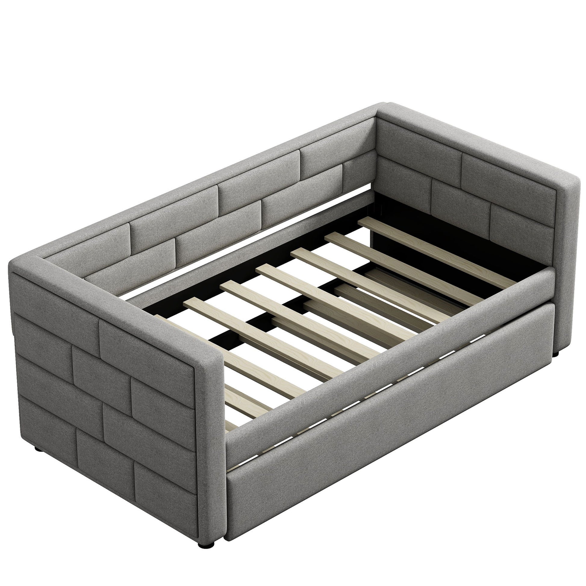 Upholstered Twin Size Daybed With Trundle, Padded Back And Sides - Gray - The Sleep Loft - Online Mattress Showroom NYC