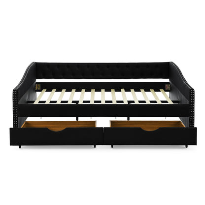 Upholstered Tufted Daybed With 2 Drawers, Waved Arms - The Sleep Loft - Online Mattress Showroom NYC