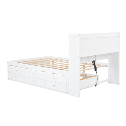 Full Size Platform Bed With Trundle, Drawers, USB Ports And Built In Shelves - White - The Sleep Loft - Online Mattress Showroom NYC