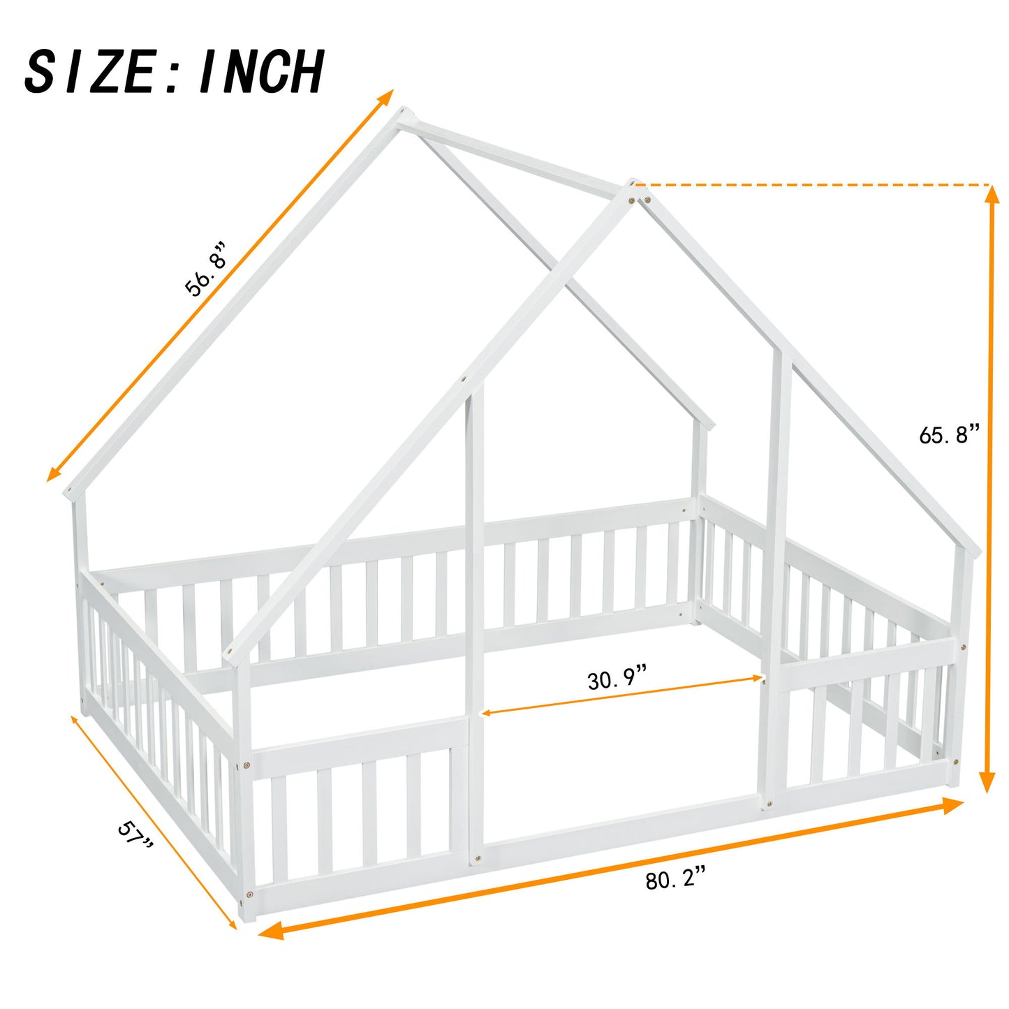Wood House-Shaped Floor Bed With Fence, Guardrails - The Sleep Loft - Online Mattress Showroom NYC