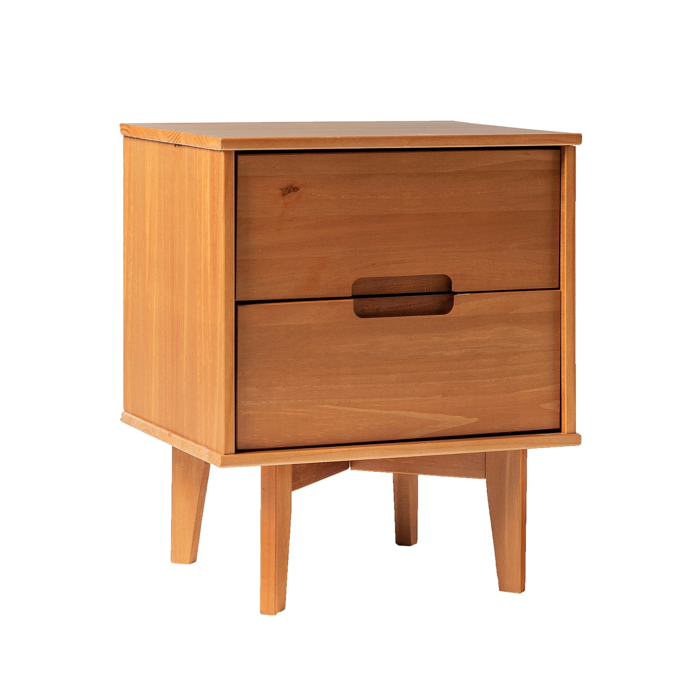 Mid-Century Modern 2 Drawer Solid Wood Nighstand With Cutout Handles - The Sleep Loft - Online Mattress Showroom NYC