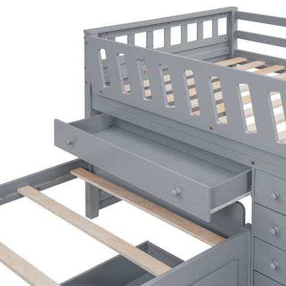 Loft Platform Bed With 7 Drawers And Full Guardrails, Modern L Shaped Space Savin - The Sleep Loft - Online Mattress Showroom NYC