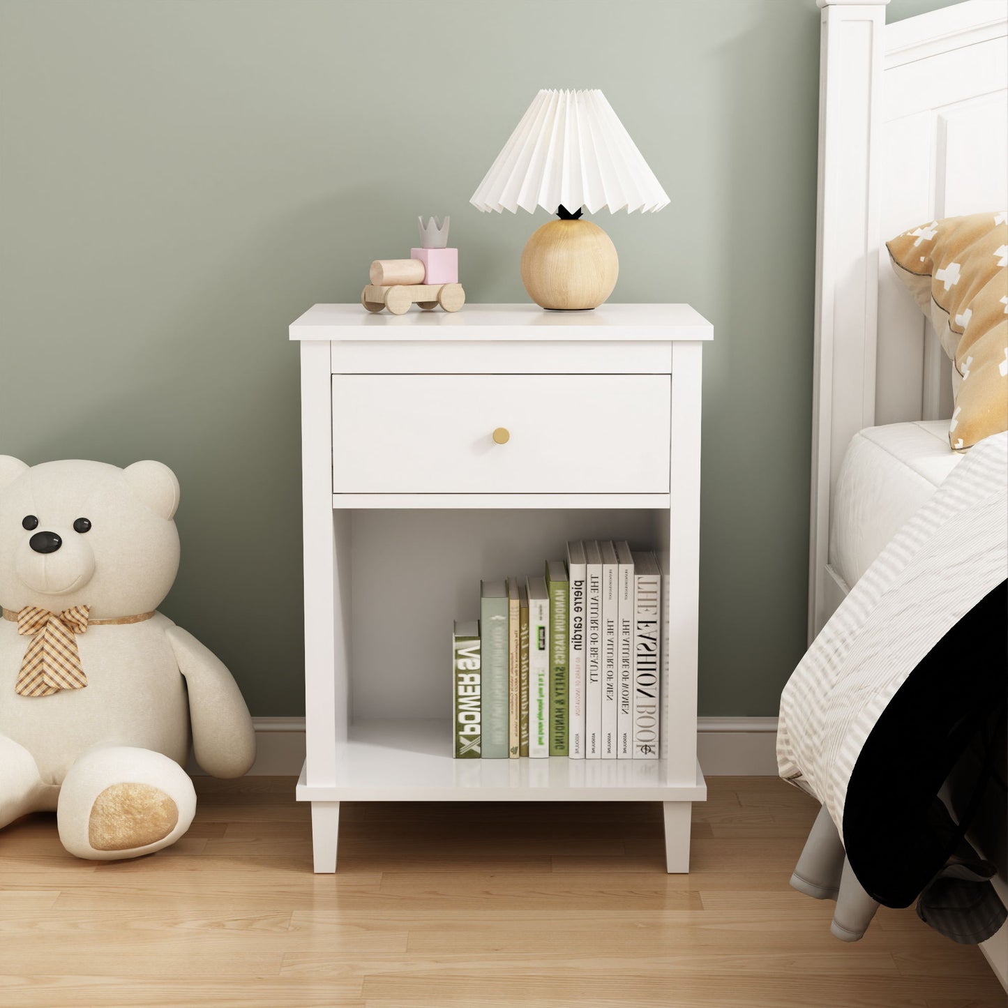 Nightstand & 1 Drawer And 1 Shelf - White - The Sleep Loft - Online Mattress Showroom NYC