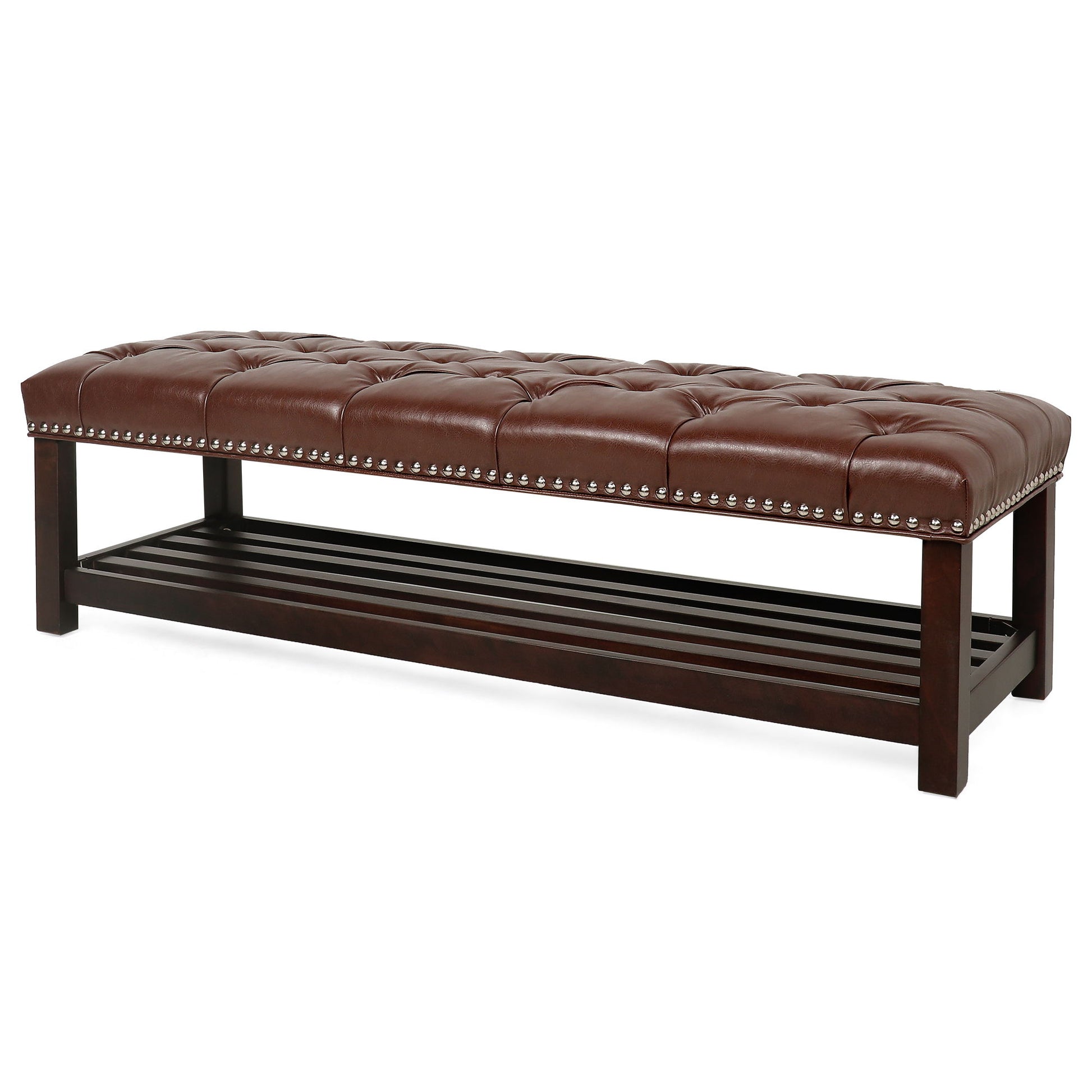 Bedroom End Of Bed Bench Tufted Upholstered End Of Bed Bench End Of Bed Entrance Shoe Bench With Nailhead Trim And Shelf Bedroom Upholstered Bench Living Room Shoe Rack Footstool - The Sleep Loft - Online Mattress Showroom NYC