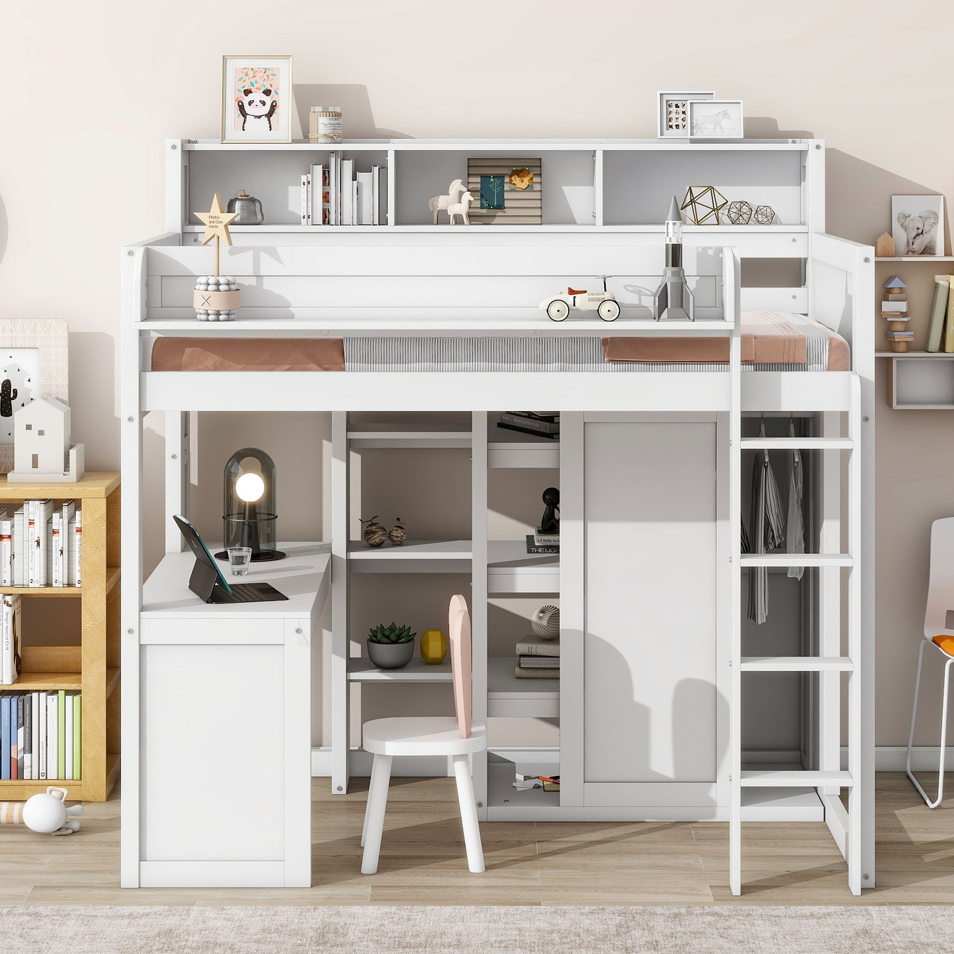 Loft Bed With Built In Desk, Storage Shelves, And Wardrobe - The Sleep Loft - Online Mattress Showroom NYC