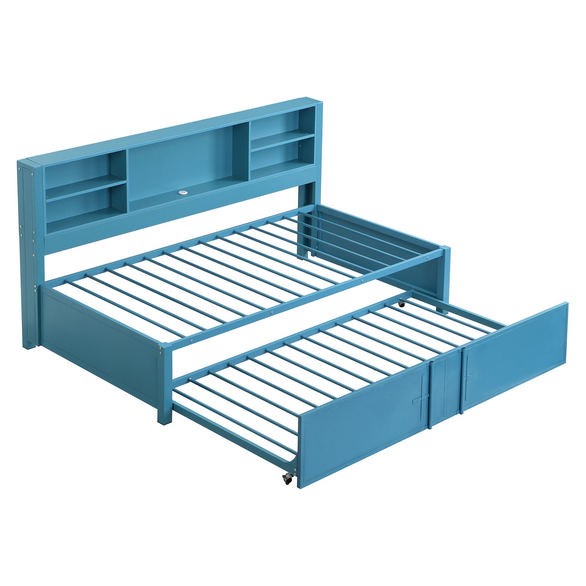 Industrial Metal Daybed With Trundle, Storage Shelves, USB Ports - The Sleep Loft - Online Mattress Showroom NYC