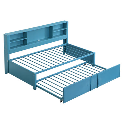 Industrial Metal Daybed With Trundle, Storage Shelves, USB Ports - The Sleep Loft - Online Mattress Showroom NYC
