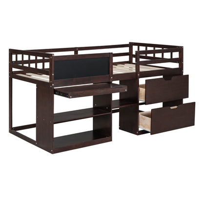 Low Loft Bed With Rolling Desk, Shelf And Drawers - The Sleep Loft - Online Mattress Showroom NYC