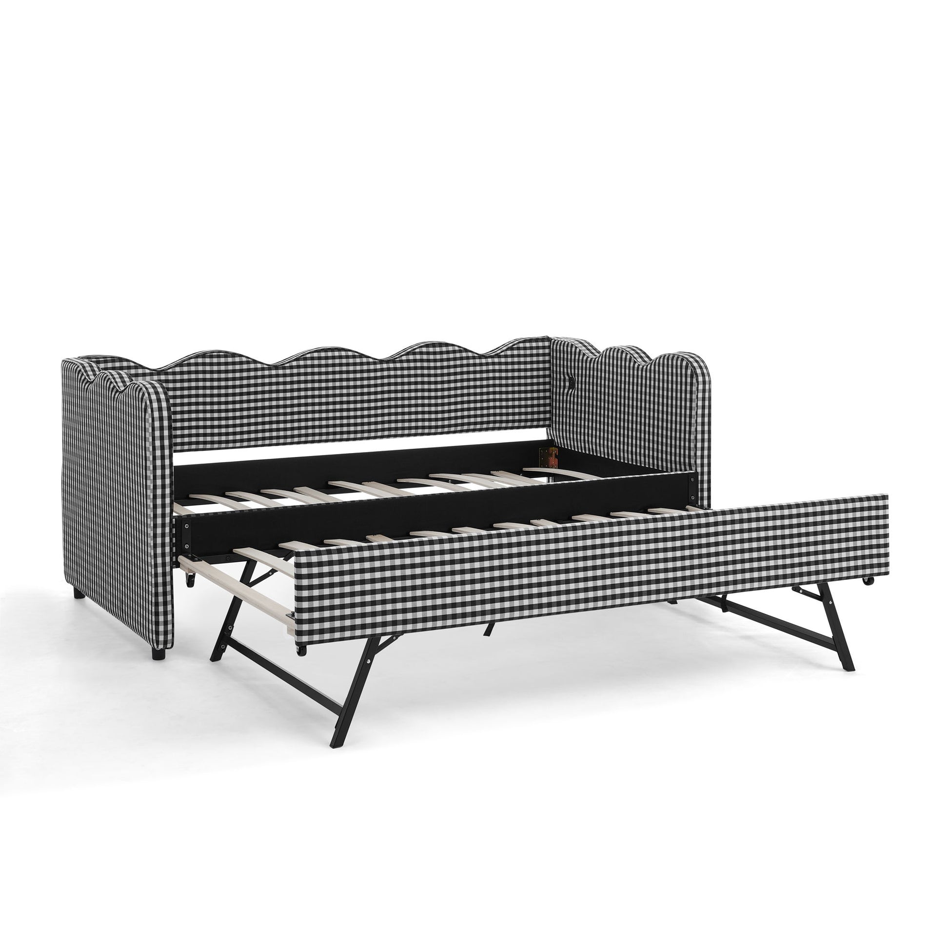 Gingham Daybed With USB Charging Port, Wave Shaped Design - The Sleep Loft - Online Mattress Showroom NYC