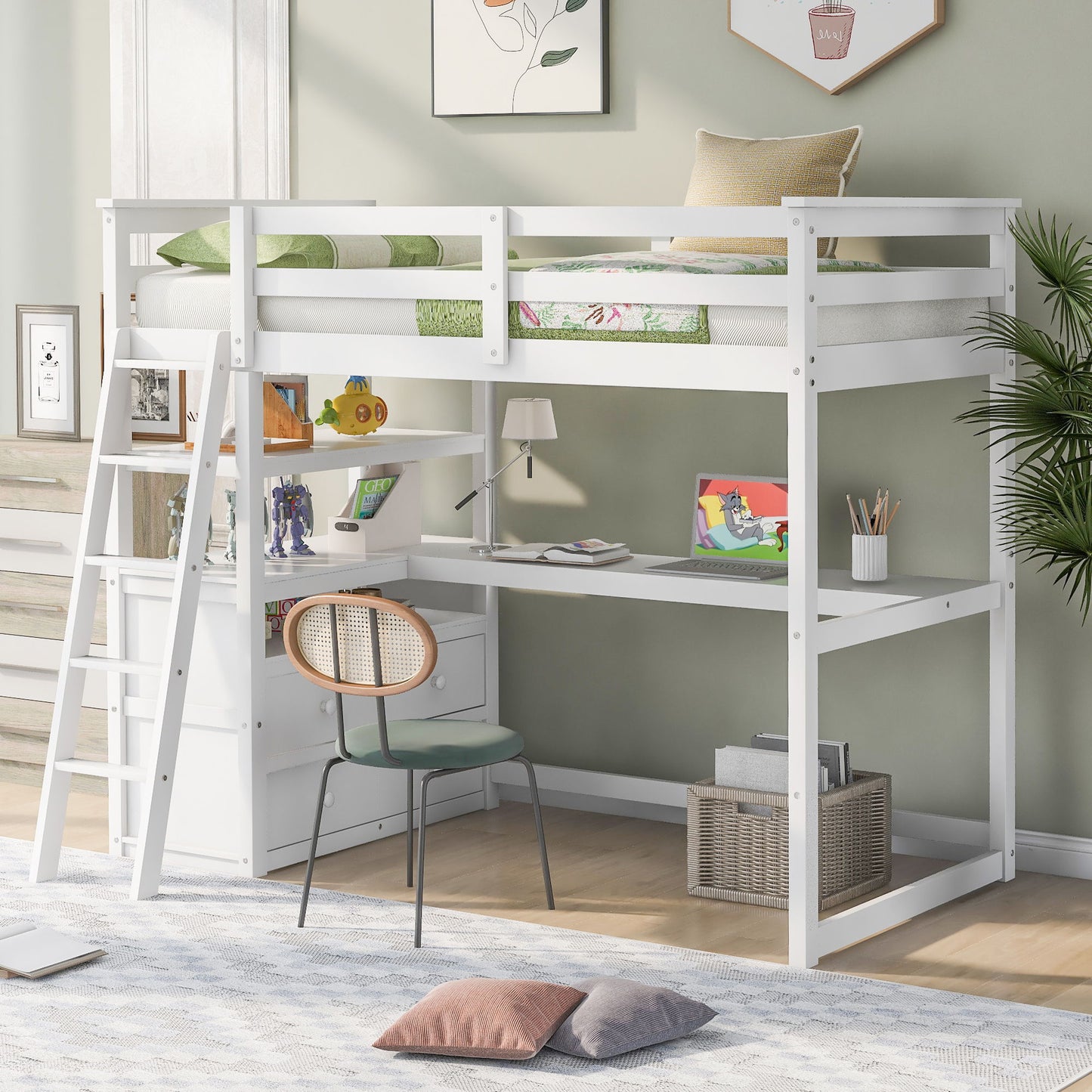 Modern Loft Bed With Built In Desk, Shelves, And 2 Drawers - The Sleep Loft - Online Mattress Showroom NYC