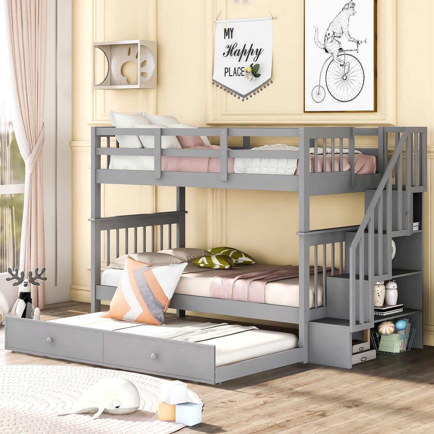 Stairway Bunk Bed With Storage And Guard Rail For Bedroom - The Sleep Loft - Online Mattress Showroom NYC