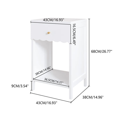 Nightstand With Drawer And Open Shelf, Scalloped Edge Bedside Table - The Sleep Loft - Online Mattress Showroom NYC
