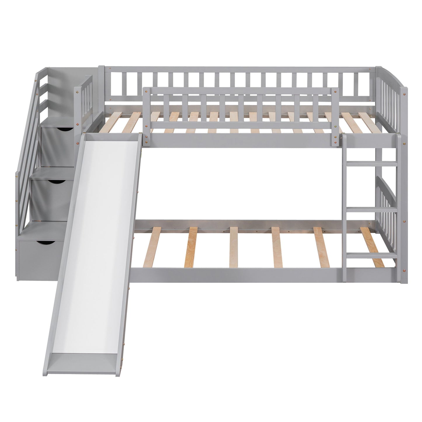 Twin Over Twin Bunk Stairway Bed With 2 Drawers And Slide - Gray - The Sleep Loft - Online Mattress Showroom NYC