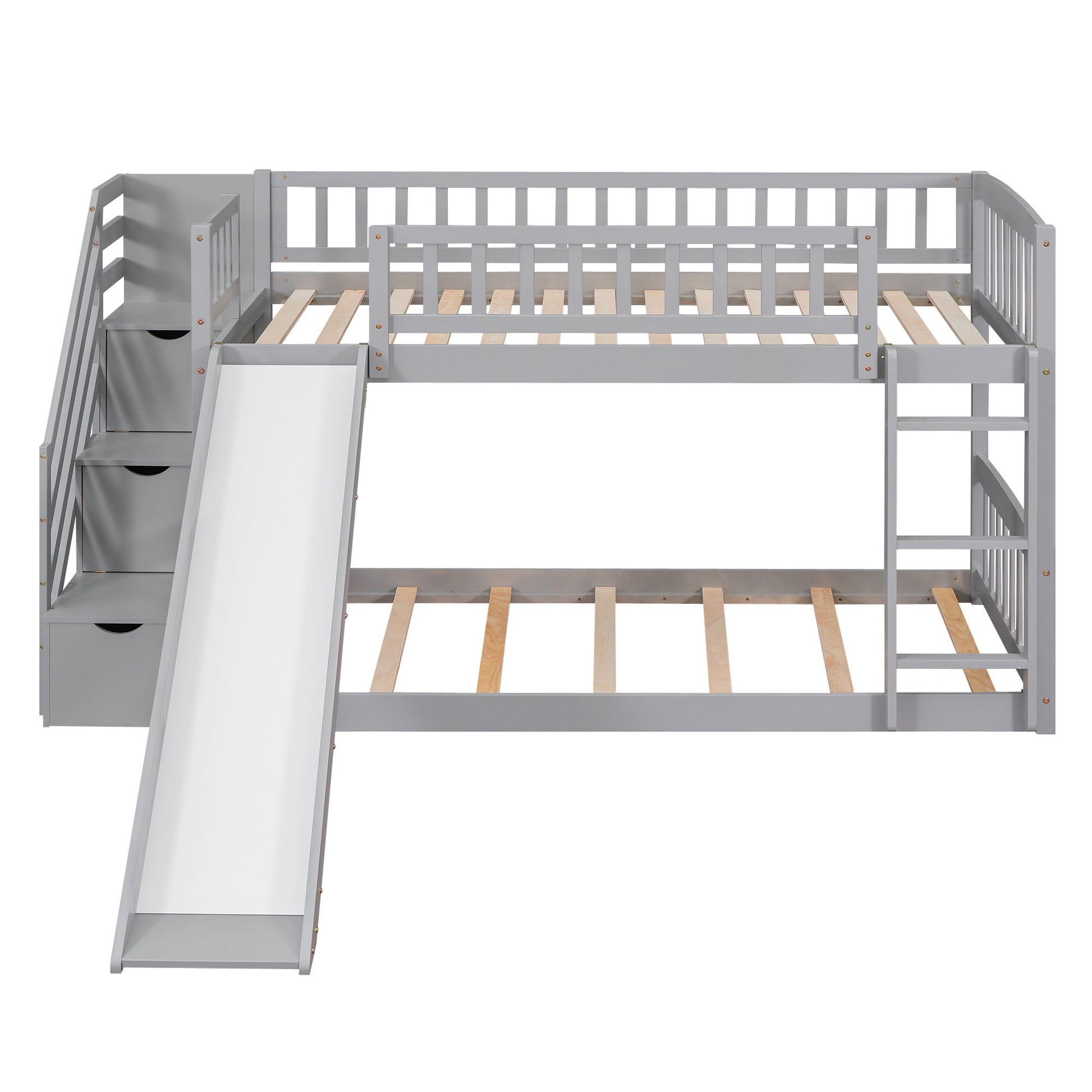 Twin Over Twin Bunk Stairway Bed With 2 Drawers And Slide - Gray - The Sleep Loft - Online Mattress Showroom NYC