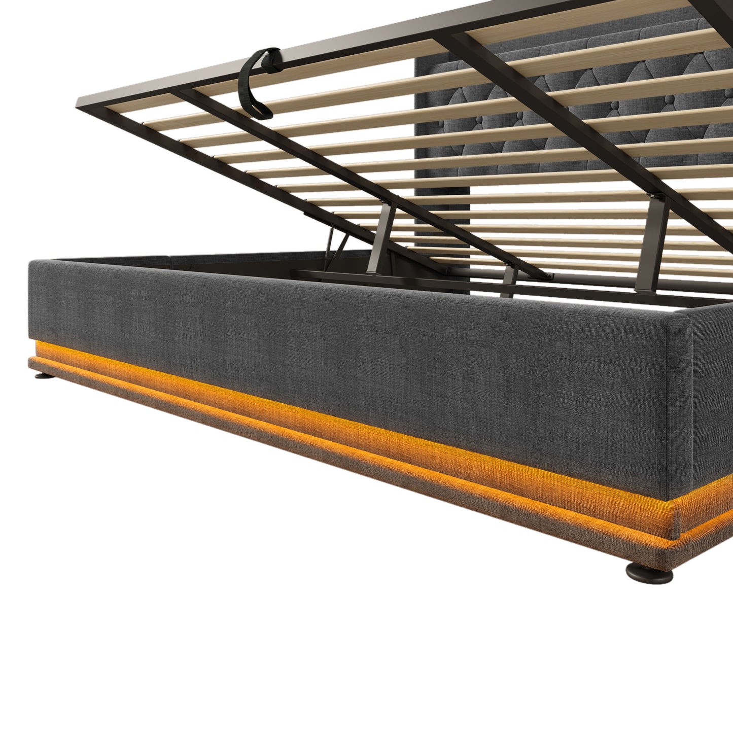 Upholstered Bed, 360 Surround LED Function, Remote Control, Hydraulic Storage Bed With USB, Type-C Charging (Without Mattress) - The Sleep Loft - Online Mattress Showroom NYC